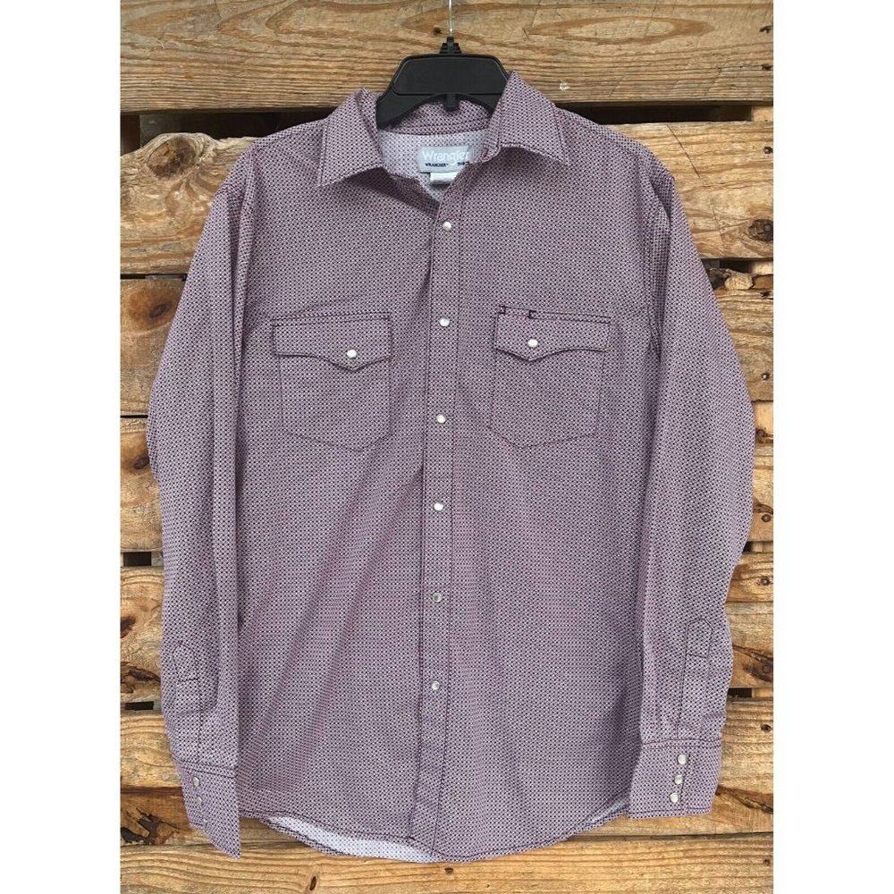 Wrangler Men's Maroon Micro-Print Button Down Shirt
